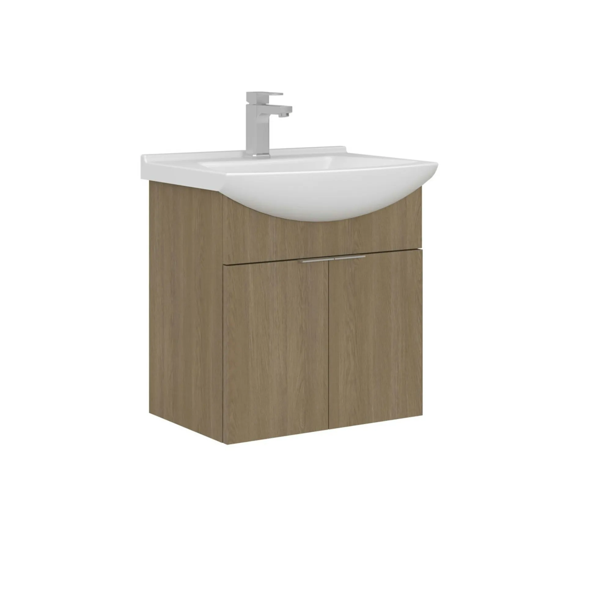 Meuble vasque suspendu 55 cm décor chêne 2 portes UMI