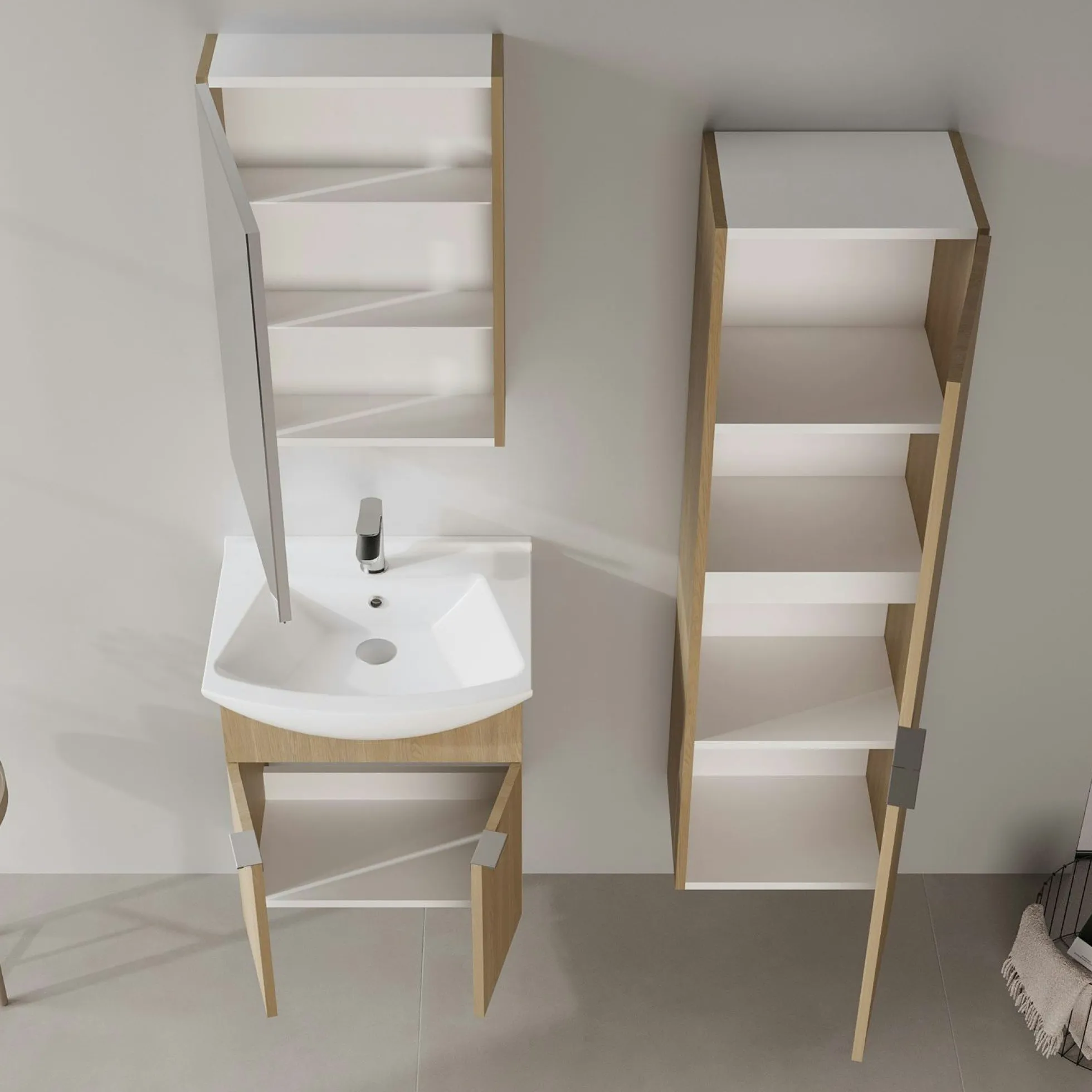 Meuble vasque suspendu 55 cm décor chêne 2 portes UMI