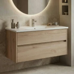 Meuble vasque suspendu 100 cm décor chêne 2 tiroirs MOANA