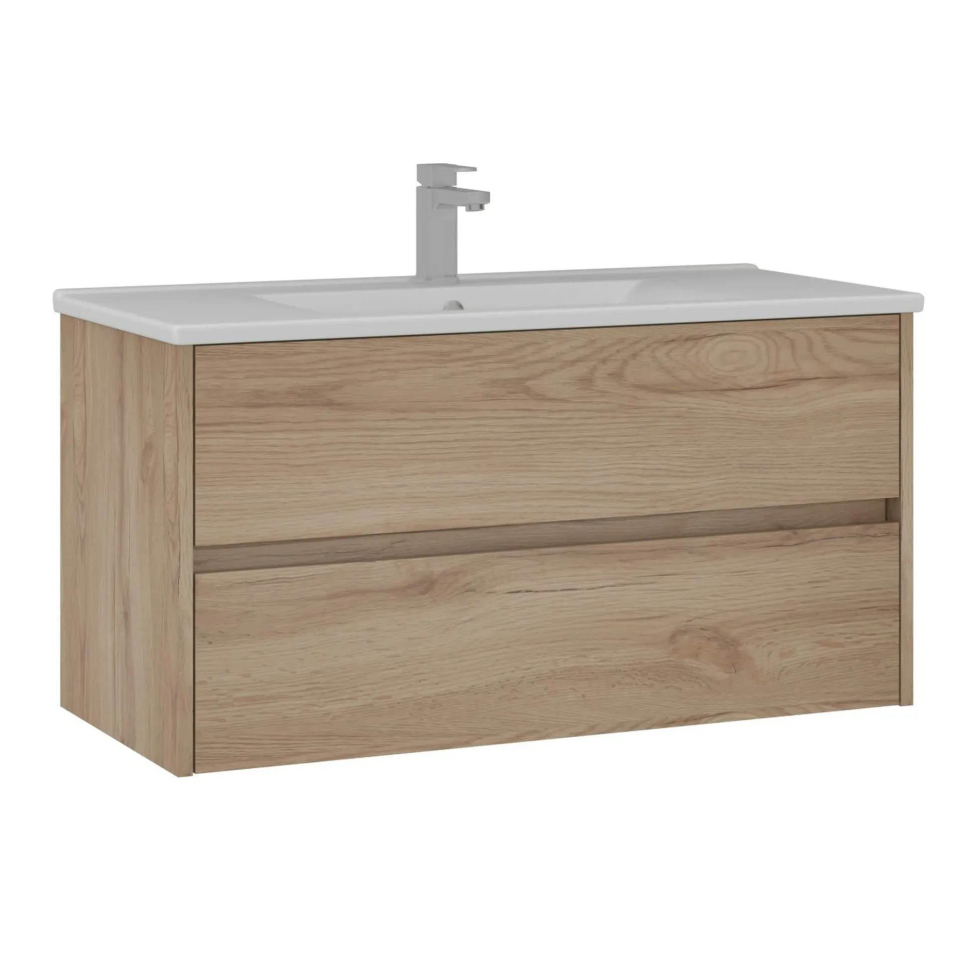 Meuble vasque suspendu 100 cm décor chêne 2 tiroirs MOANA