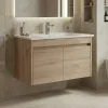 Meuble vasque suspendu 85 cm décor chêne 2 portes MOANA