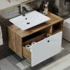 Meuble vasque suspendu 95 cm décor pin et blanc 1 tiroir ONDO
