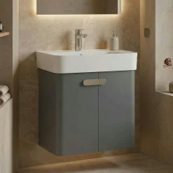 Meuble vasque suspendu 55 cm gris 2 portes DRIF
