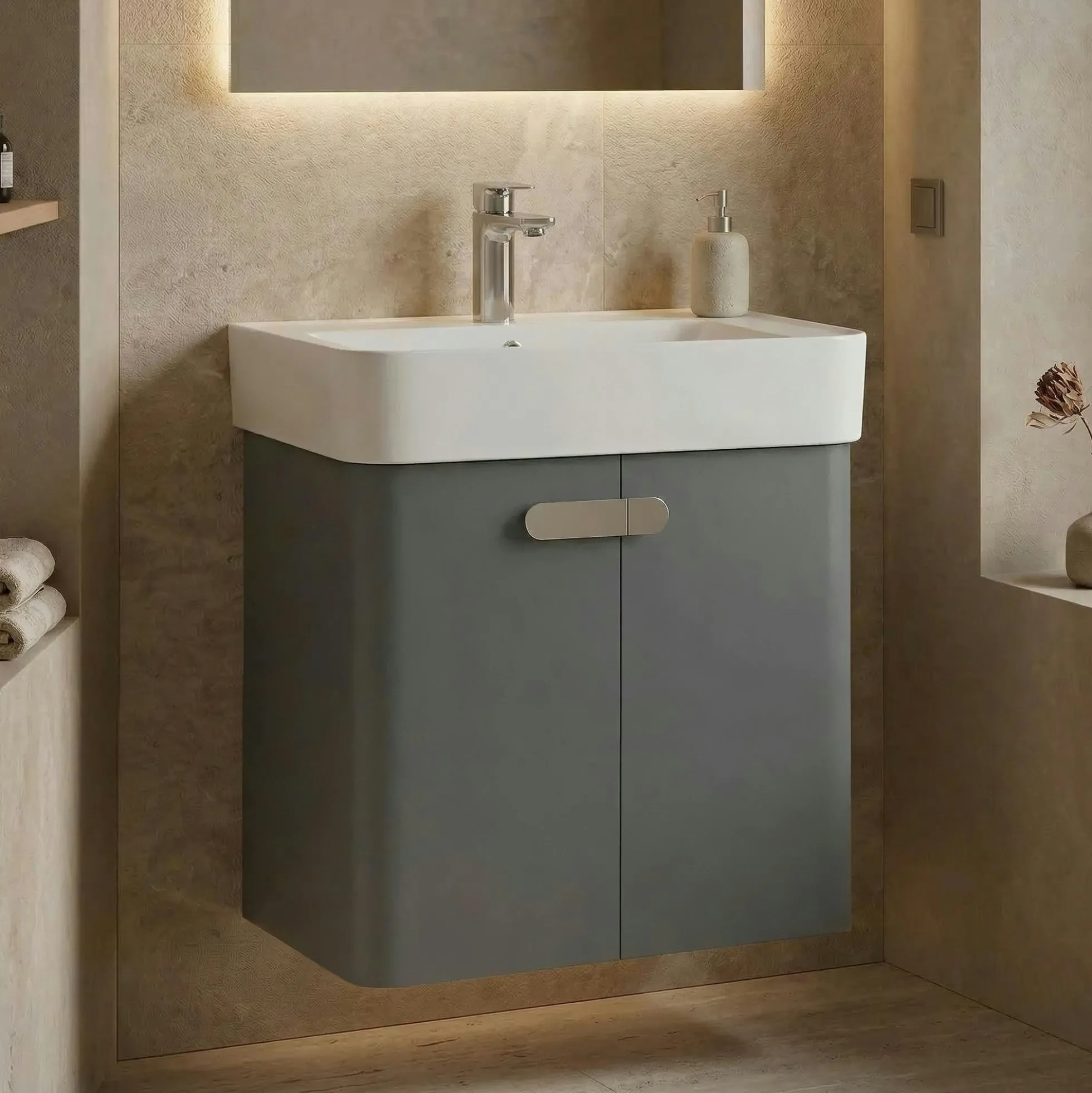 Meuble vasque suspendu 55 cm gris 2 portes DRIF
