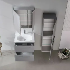 Meuble vasque suspendu 65 cm gris 2 tiroirs NEREE