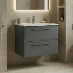 Meuble vasque suspendu 65 cm gris 2 tiroirs NEREE