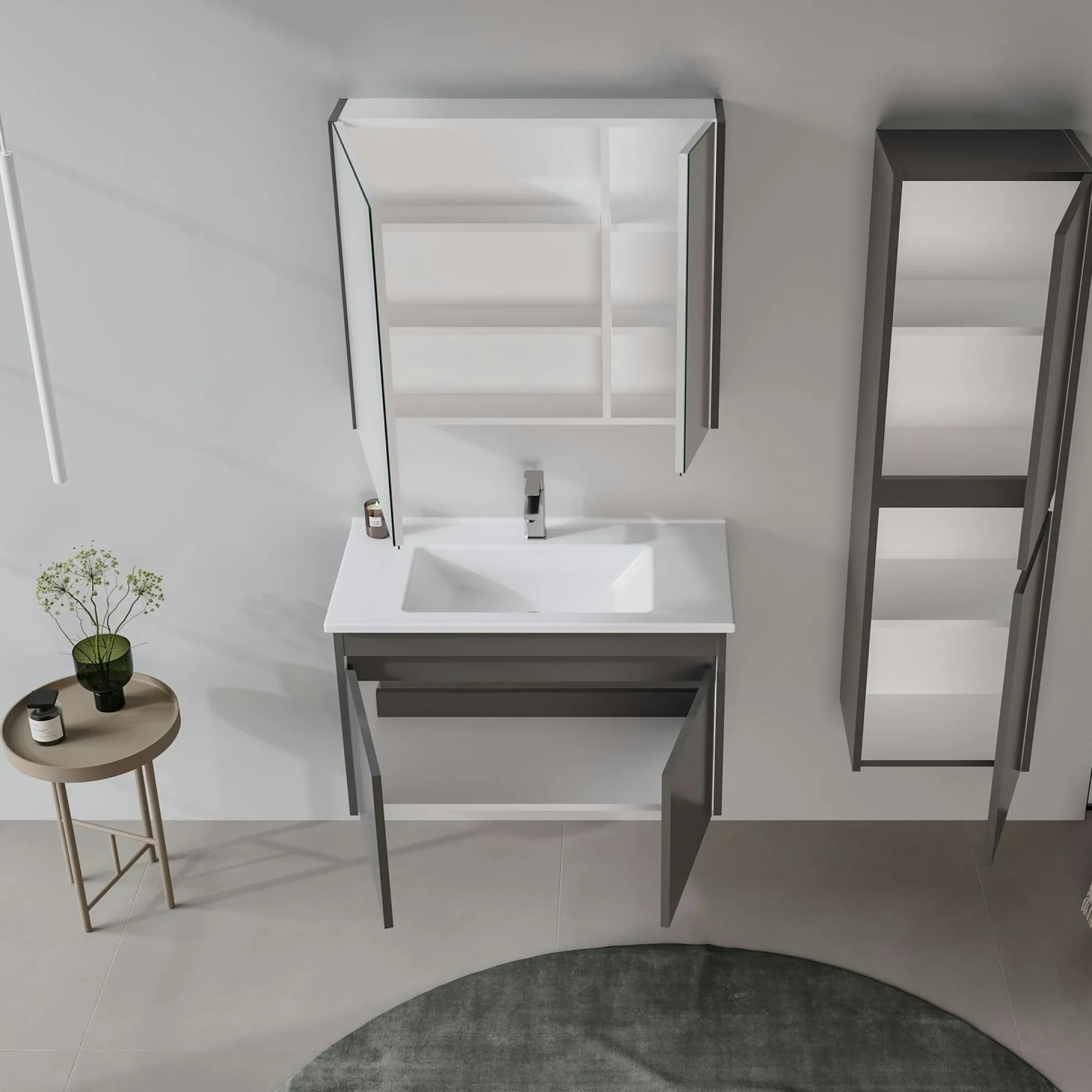 Meuble vasque suspendu 85 cm gris 2 portes NAÏA