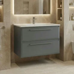 Meuble vasque suspendu 80 cm gris 2 tiroirs NEREE