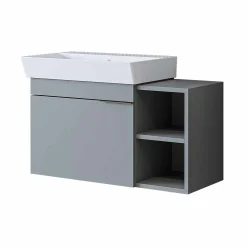Meuble vasque suspendu 82 cm gris clair 1 porte 2 niches NORIA