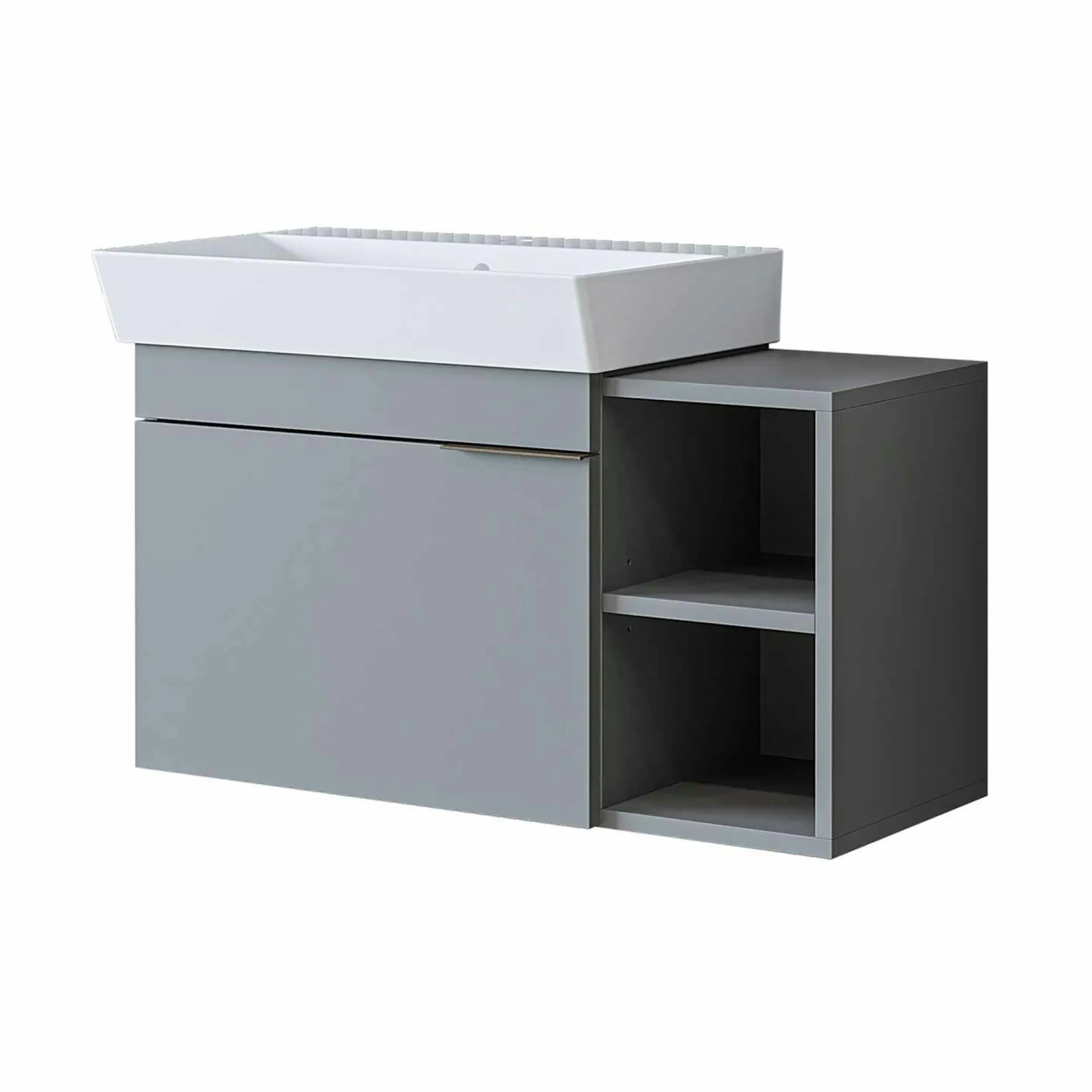 Meuble vasque suspendu 82 cm gris clair 1 porte 2 niches NORIA
