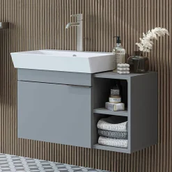 Meuble vasque suspendu 82 cm gris clair 1 porte 2 niches NORIA