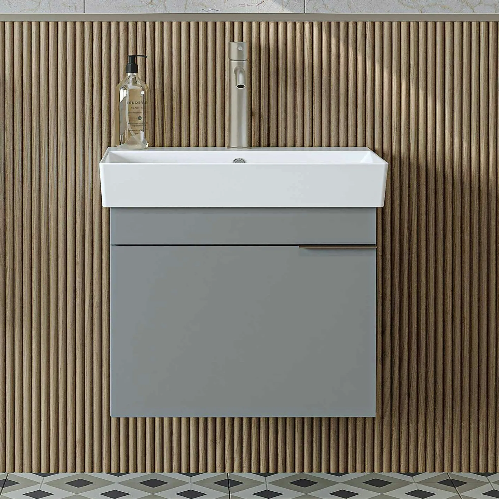 Meuble vasque suspendu 59 cm gris clair 1 porte NORIA
