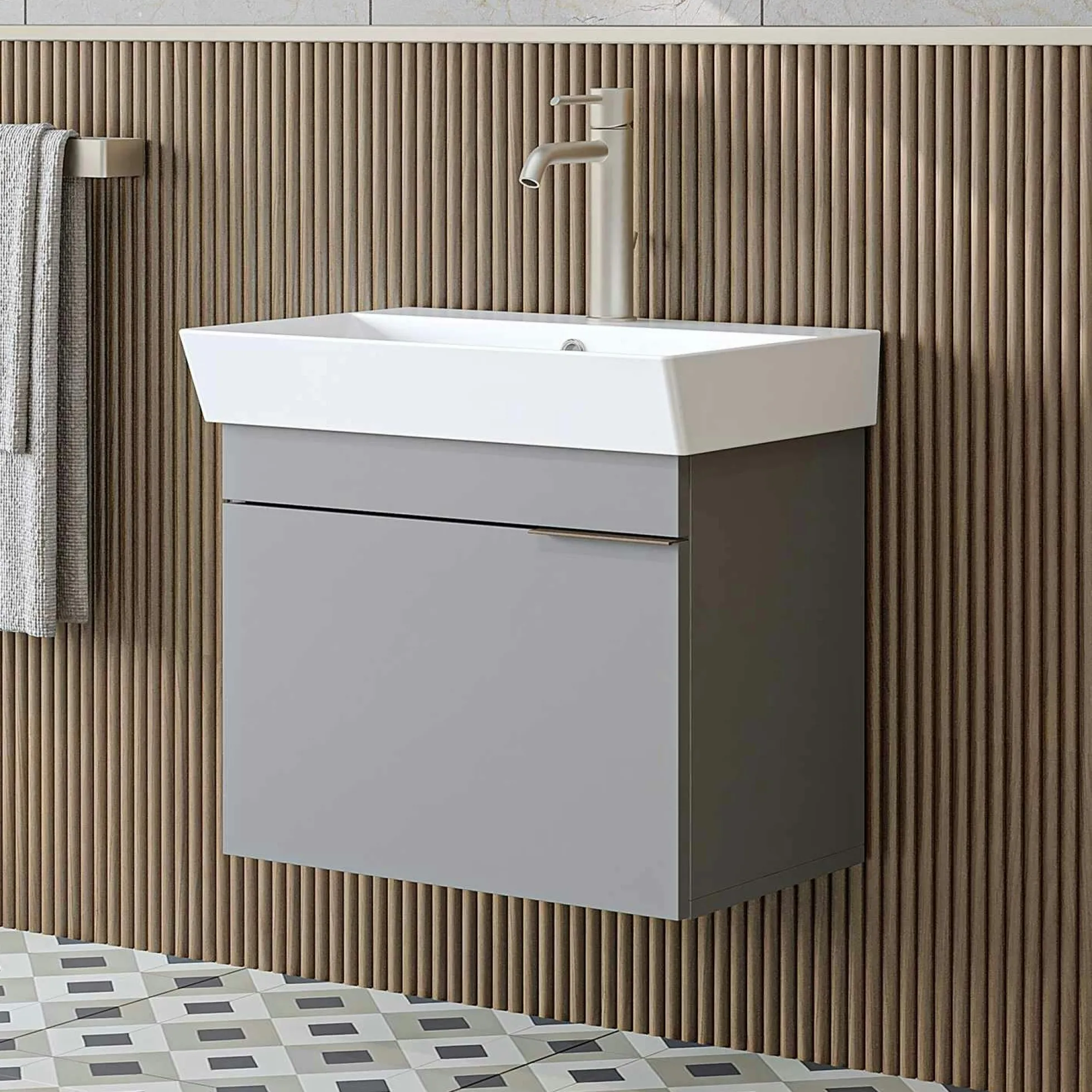 Meuble vasque suspendu 59 cm gris clair 1 porte NORIA