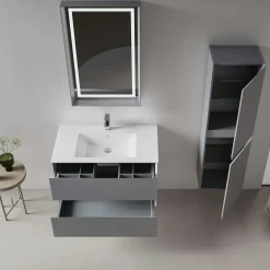 Meuble vasque suspendu 91 cm gris 2 tiroirs OCEA