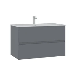 Meuble vasque suspendu 91 cm gris 2 tiroirs OCEA