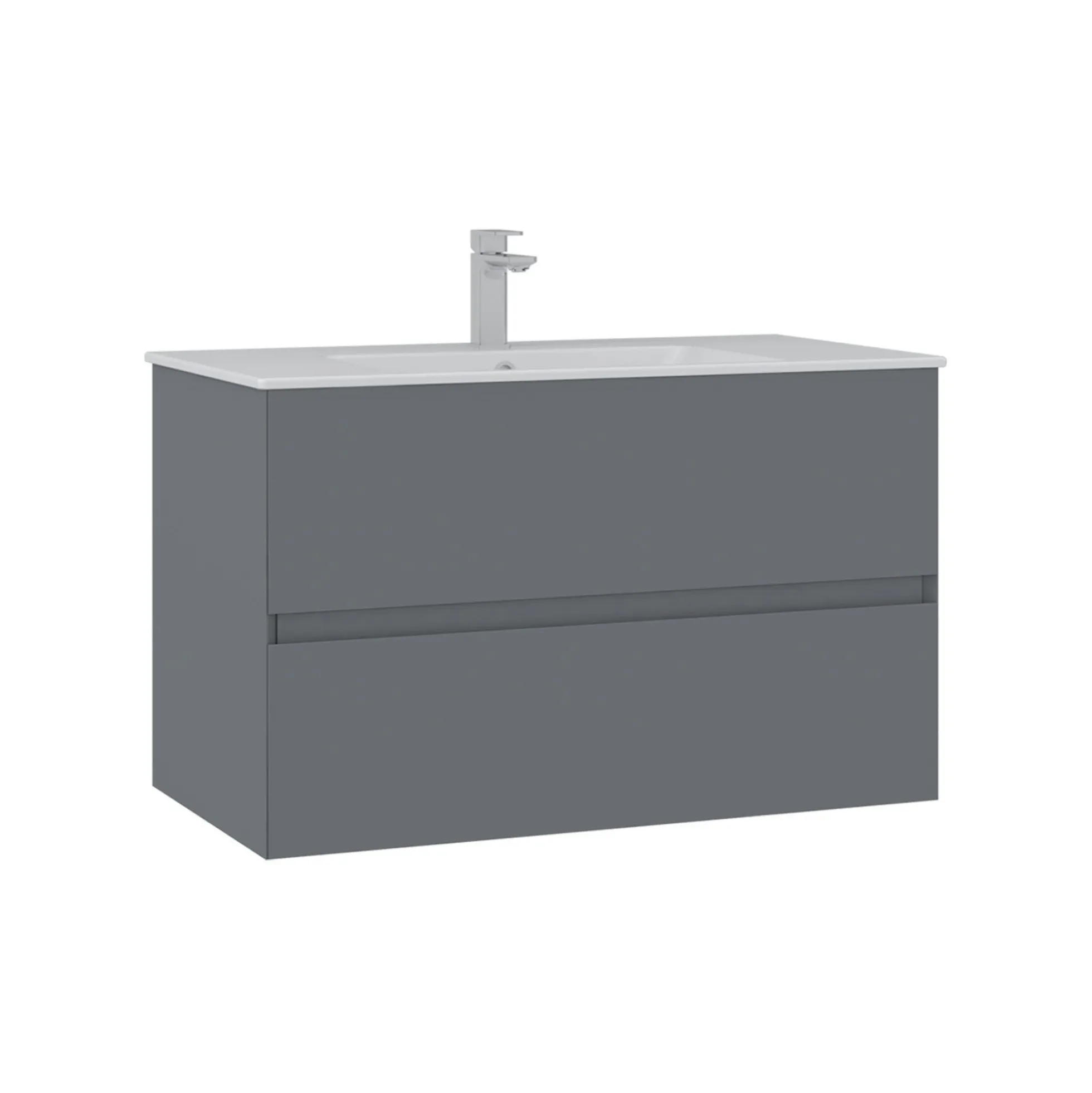Meuble vasque suspendu 91 cm gris 2 tiroirs OCEA