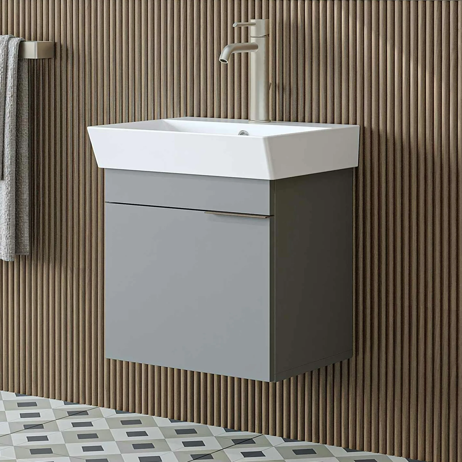 Meuble vasque suspendu 49 cm gris clair 1 porte NORIA