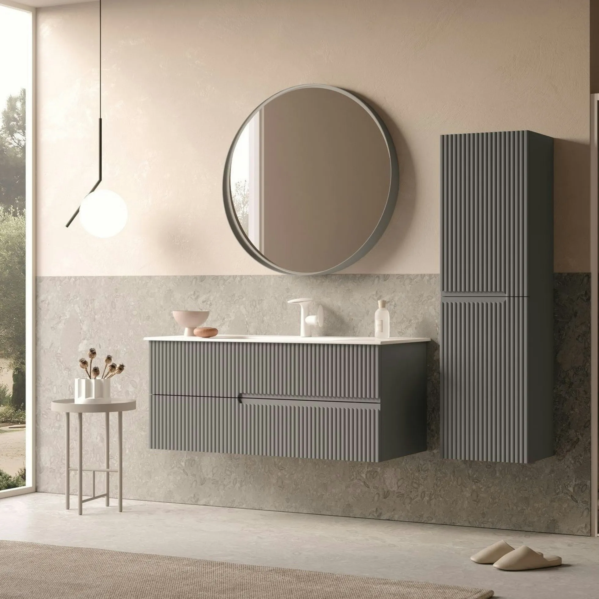 Meuble vasque suspendu 120 cm gris 2 tiroirs ORA