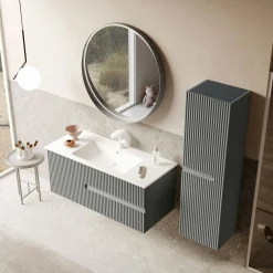 Meuble vasque suspendu 120 cm gris 2 tiroirs ORA