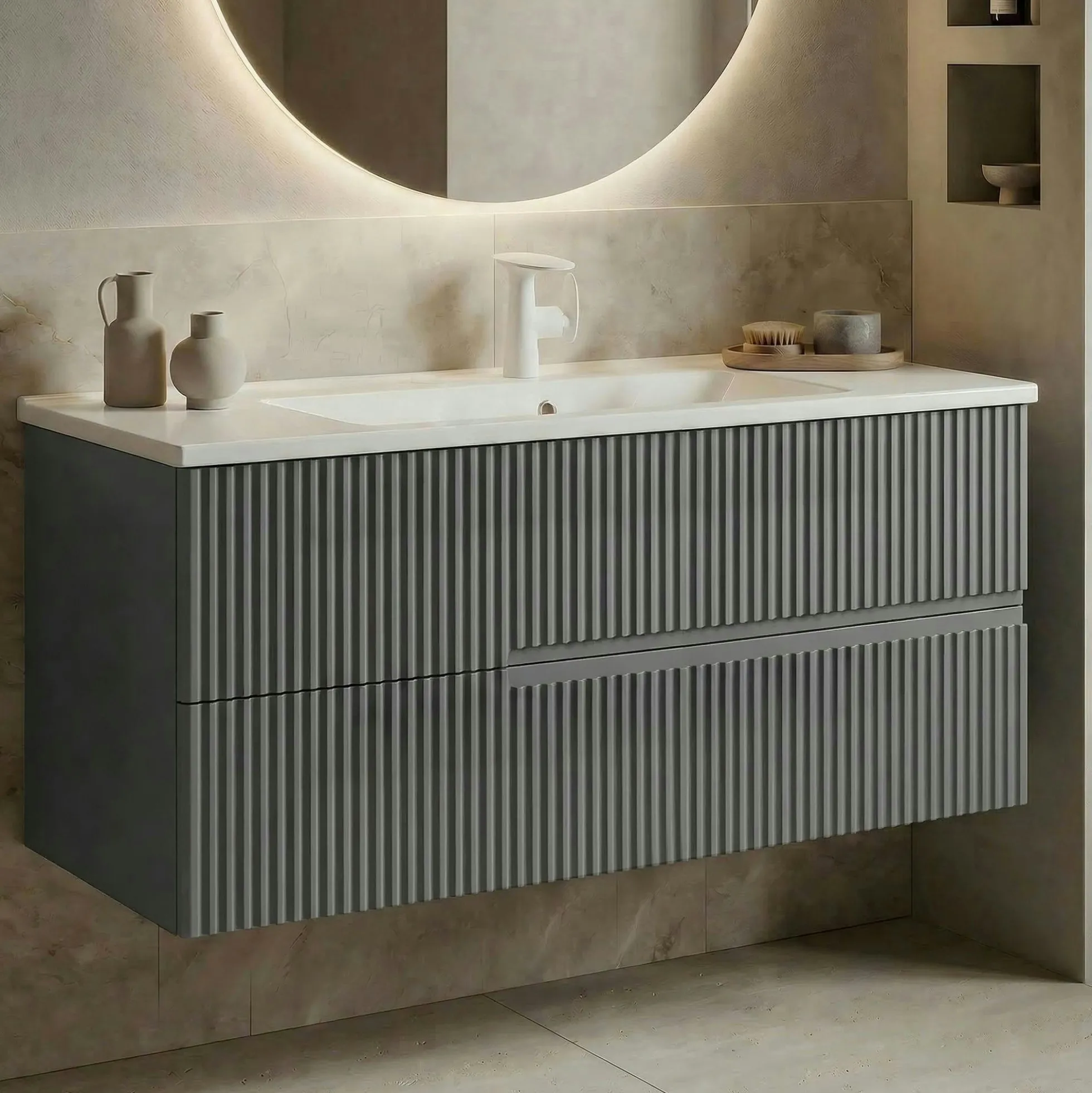 Meuble vasque suspendu 120 cm gris 2 tiroirs ORA