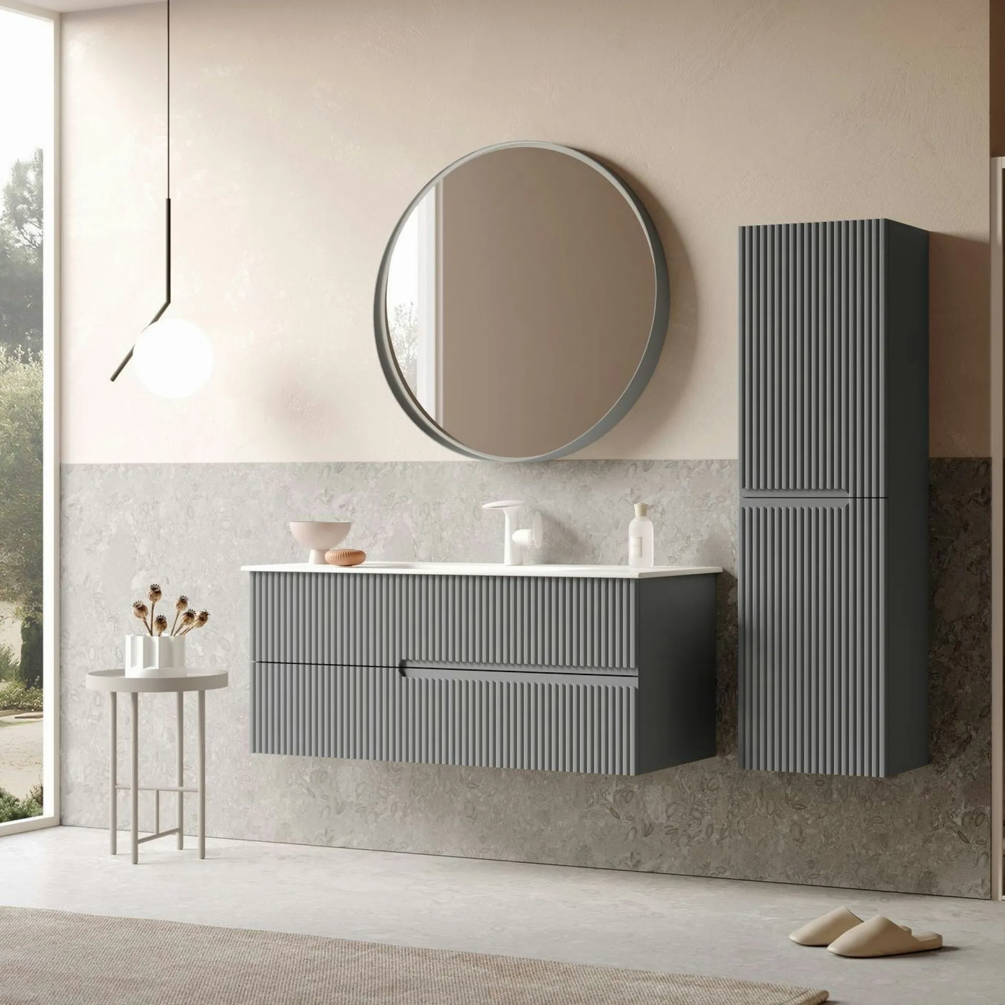 Meuble vasque suspendu 120 cm gris 2 tiroirs ORA