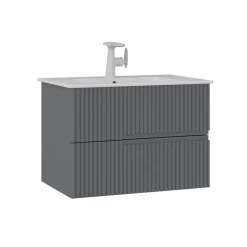 Meuble vasque suspendu 70 cm gris 2 tiroirs RIVIA