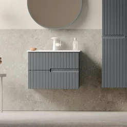 Meuble vasque suspendu 70 cm gris 2 tiroirs RIVIA