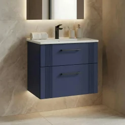 Meuble vasque suspendu 65 cm marine 2 tiroirs ONDIA