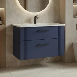 Meuble vasque suspendu 85 cm marine 2 tiroirs ONDIA