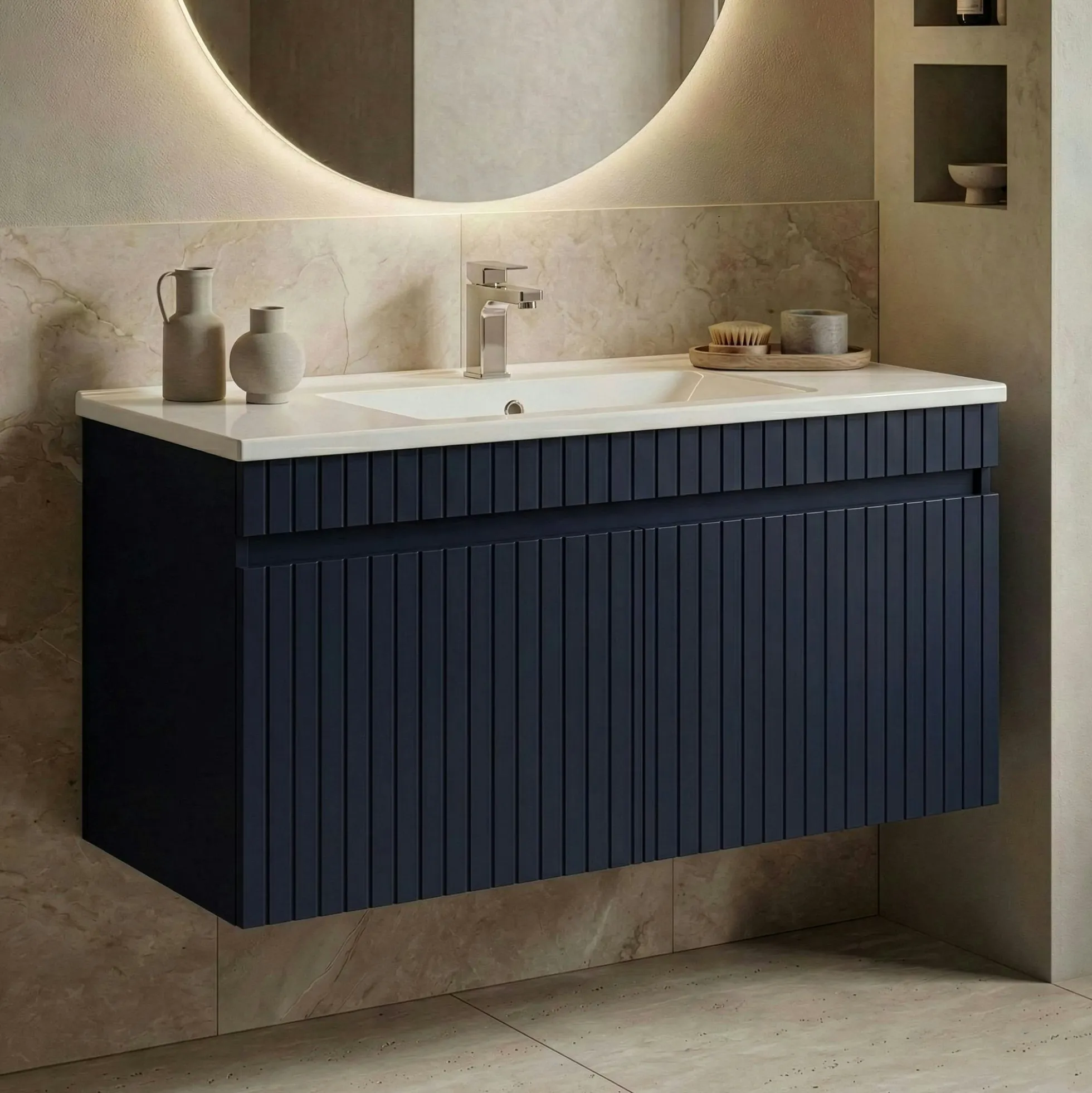 Meuble vasque suspendu 100 cm marine 2 portes YARA