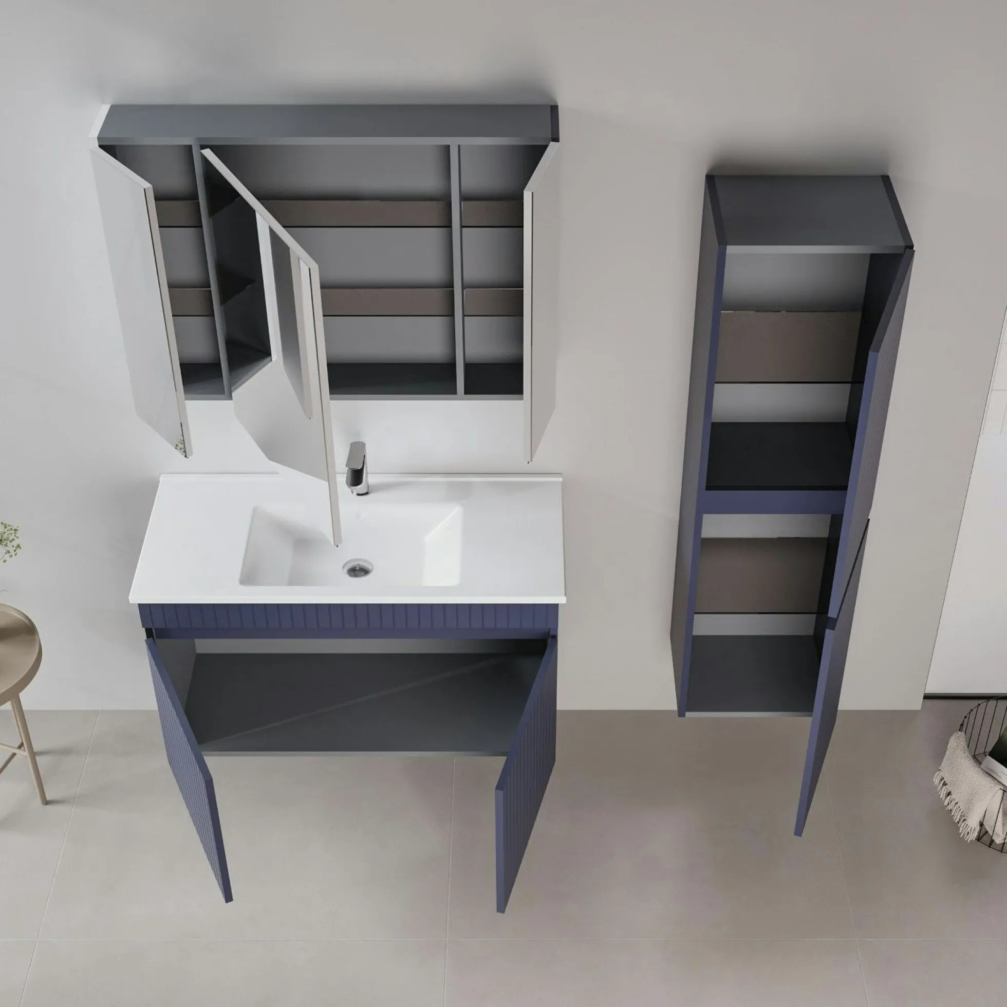 Meuble vasque suspendu 100 cm marine 2 portes YARA