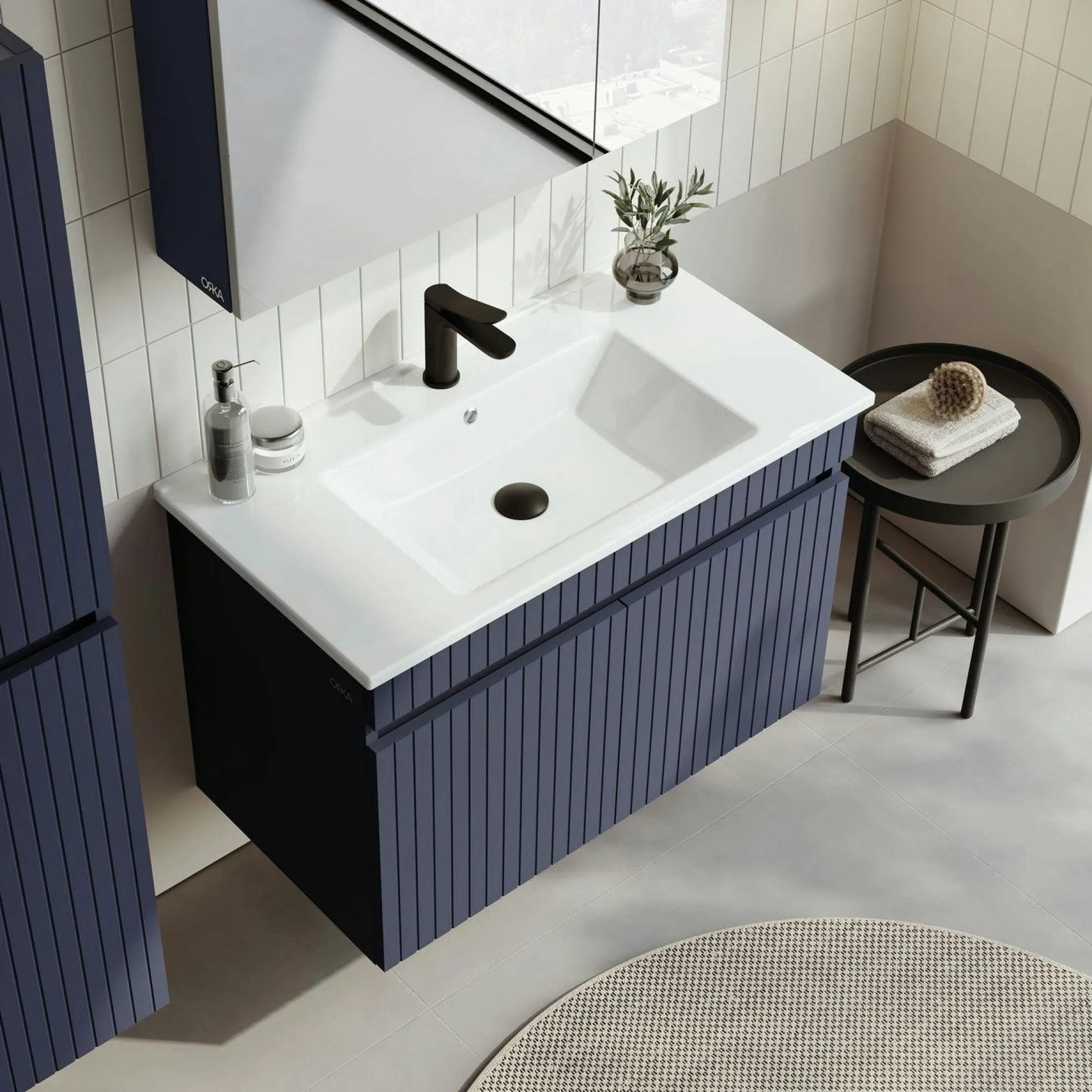Meuble vasque suspendu 85 cm marine 2 portes YARA