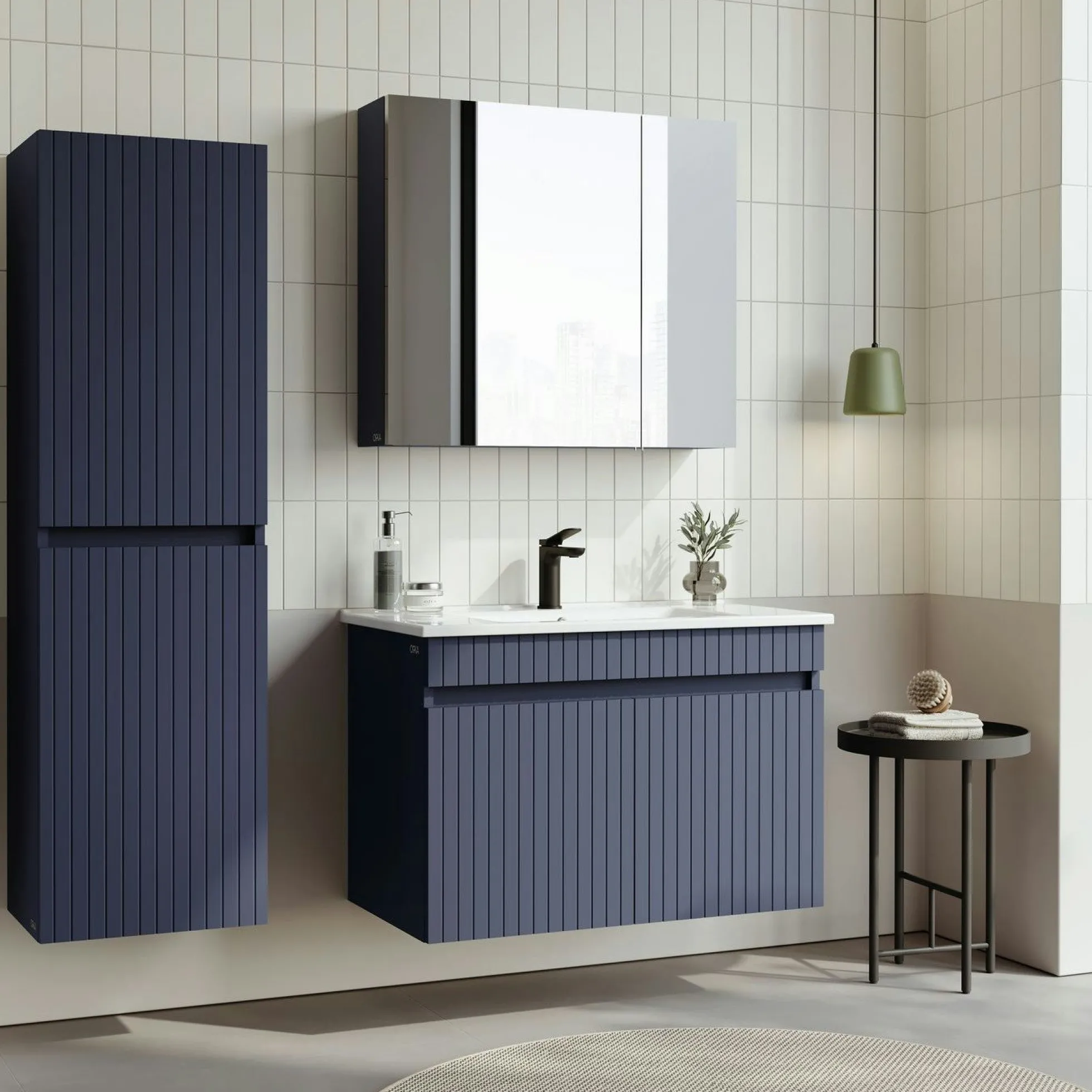 Meuble vasque suspendu 85 cm marine 2 portes YARA