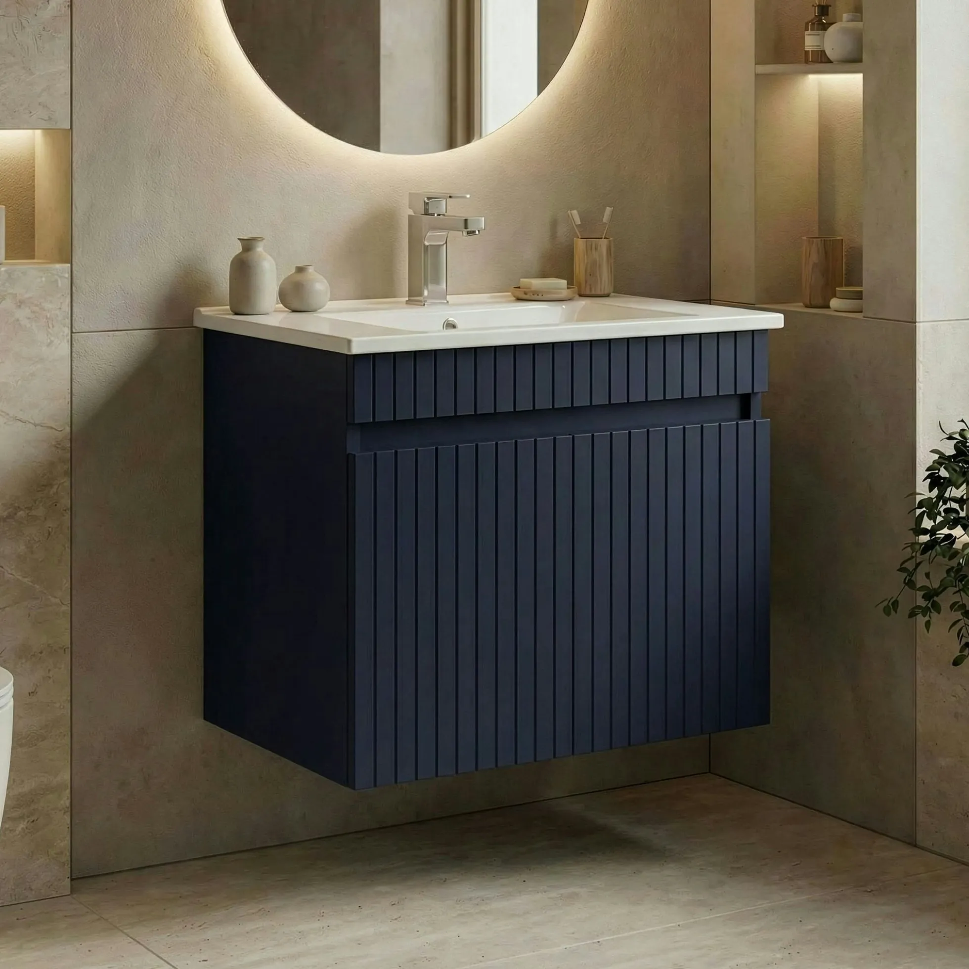Meuble vasque suspendu 65 cm marine 2 portes YARA