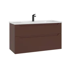 Meuble vasque suspendu 100 cm rouge 2 tiroirs ELYO