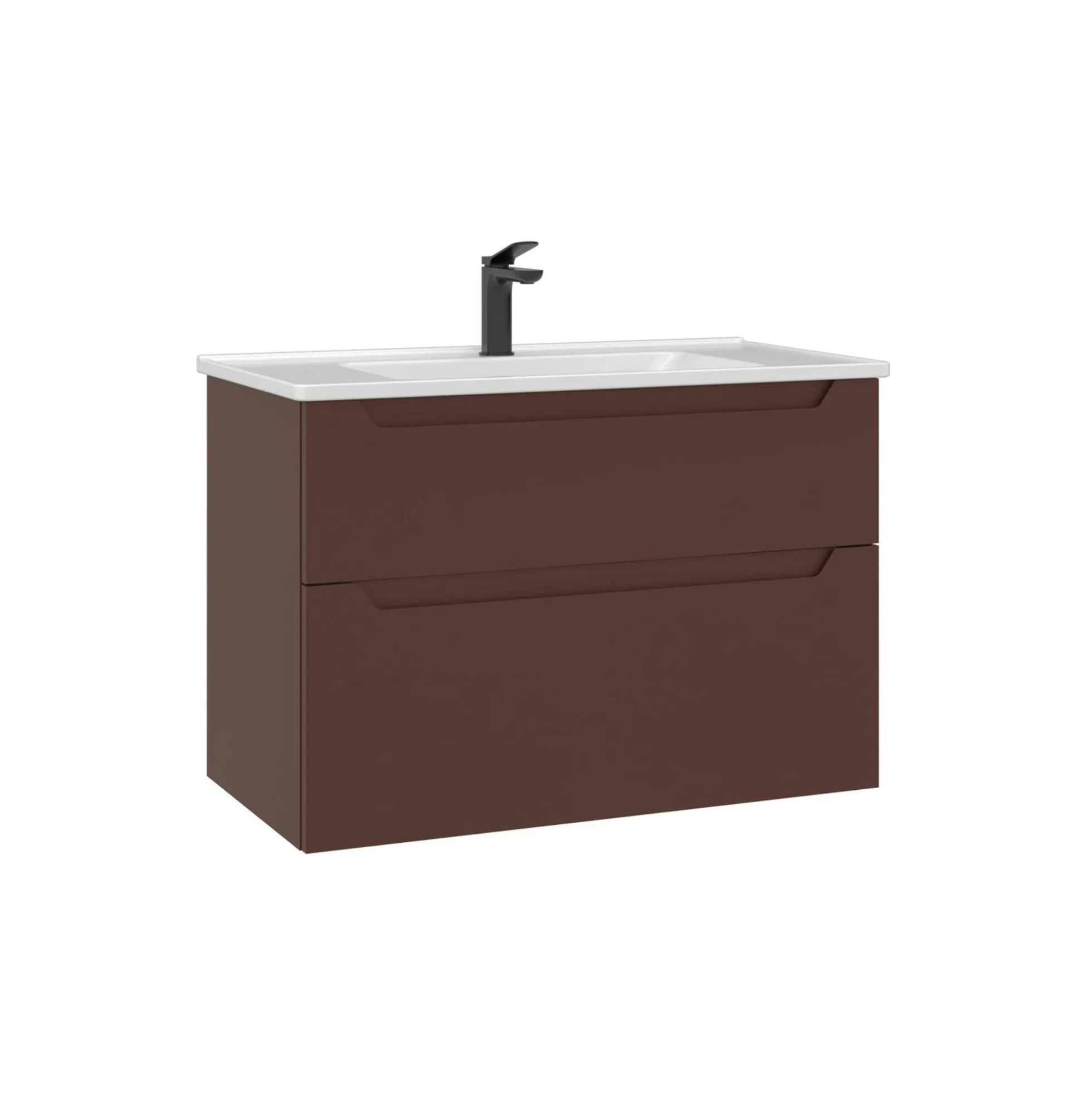 Meuble vasque suspendu 85 cm rouge 2 tiroirs ELYO