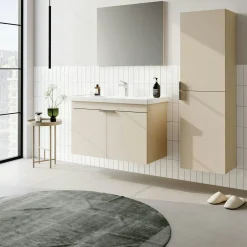 Meuble vasque suspendu 90 cm sable 2 portes NEA