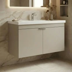 Meuble vasque suspendu 90 cm sable 2 portes NEA