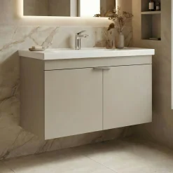 Meuble vasque suspendu 80 cm sable 2 portes NEA