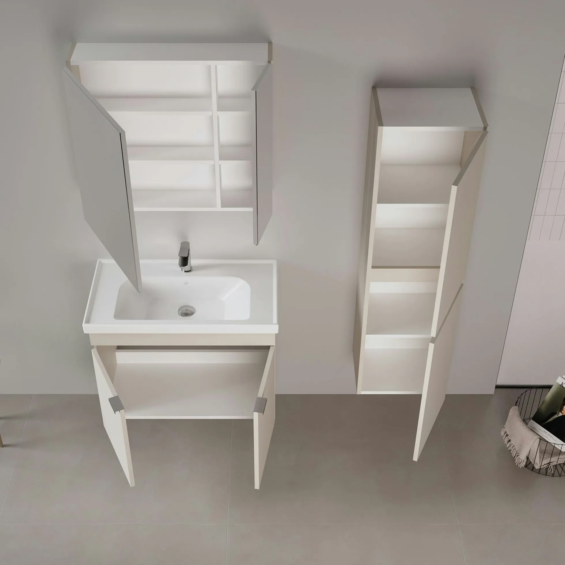 Meuble vasque suspendu 80 cm sable 2 portes NEA