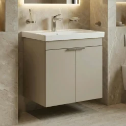 Meuble vasque suspendu 60 cm sable 2 portes NEA