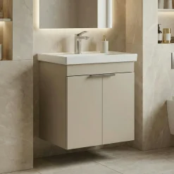 Meuble vasque suspendu 50 cm sable 2 portes NEA