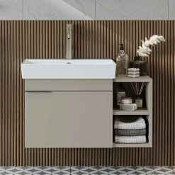 Meuble vasque suspendu 82 cm sable 1 porte 2 niches NORIA