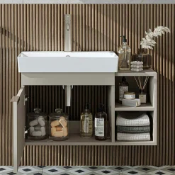 Meuble vasque suspendu 82 cm sable 1 porte 2 niches NORIA