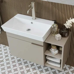 Meuble vasque suspendu 82 cm sable 1 porte 2 niches NORIA