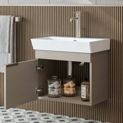 Meuble vasque suspendu 59 cm sable 1 porte NORIA