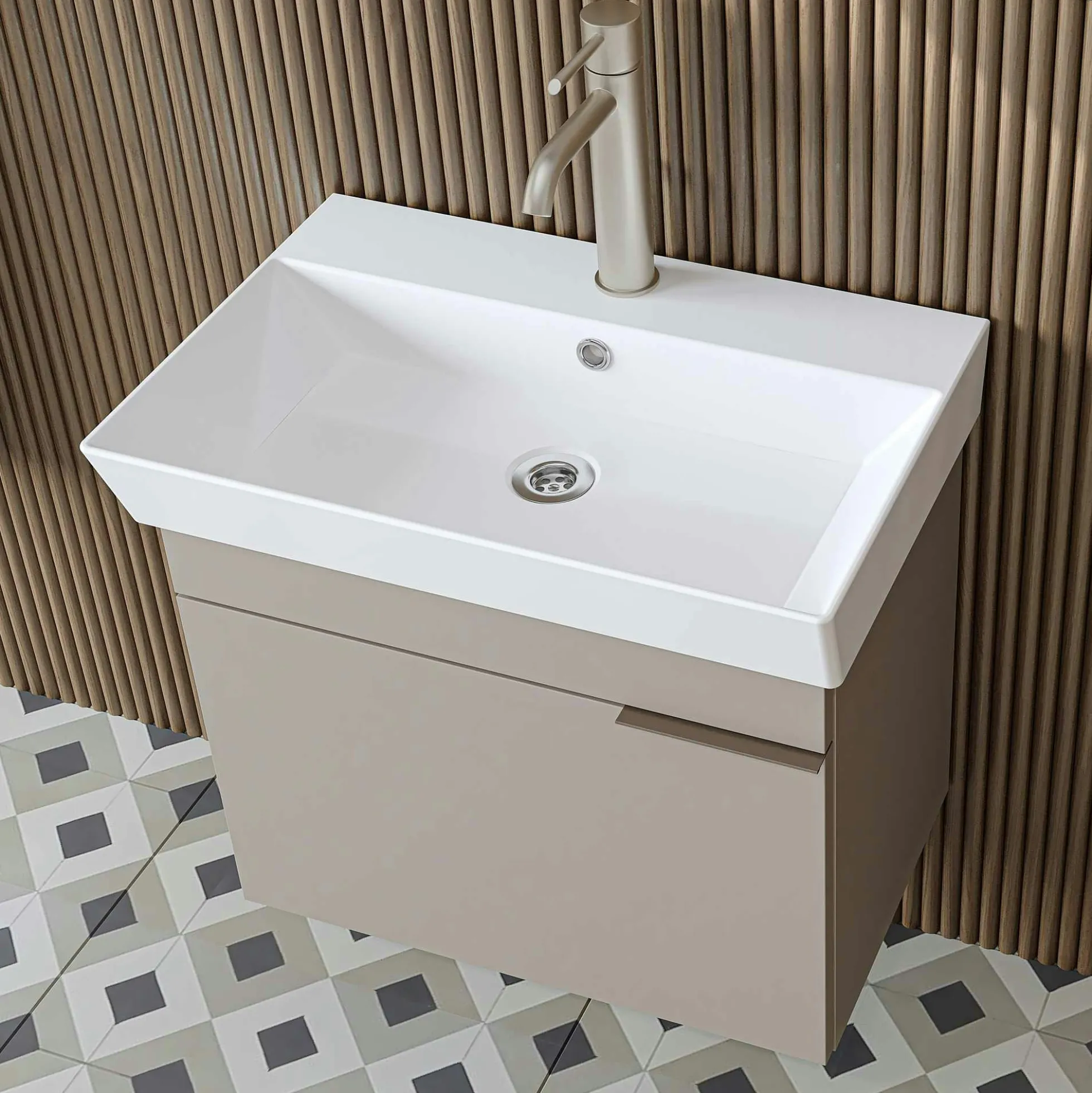 Meuble vasque suspendu 59 cm sable 1 porte NORIA