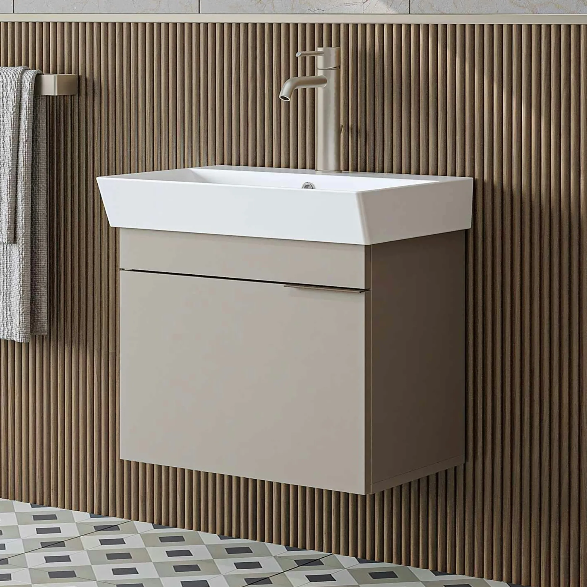 Meuble vasque suspendu 59 cm sable 1 porte NORIA