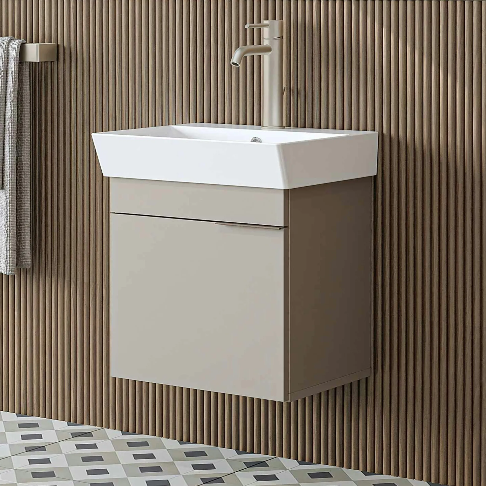 Meuble vasque suspendu 49 cm sable 1 porte NORIA