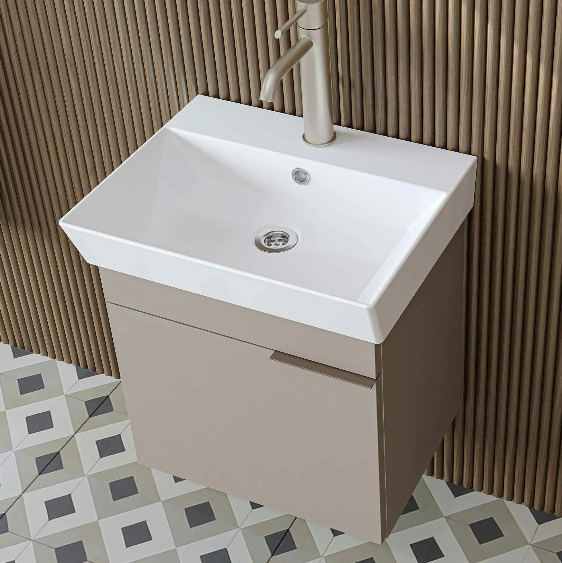 Meuble vasque suspendu 49 cm sable 1 porte NORIA